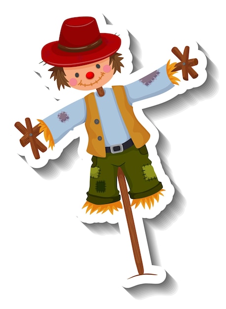 Scarecrow dressed like boy on wooden stick