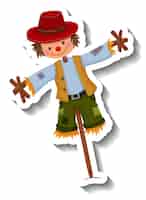 Free vector scarecrow dressed like boy on wooden stick