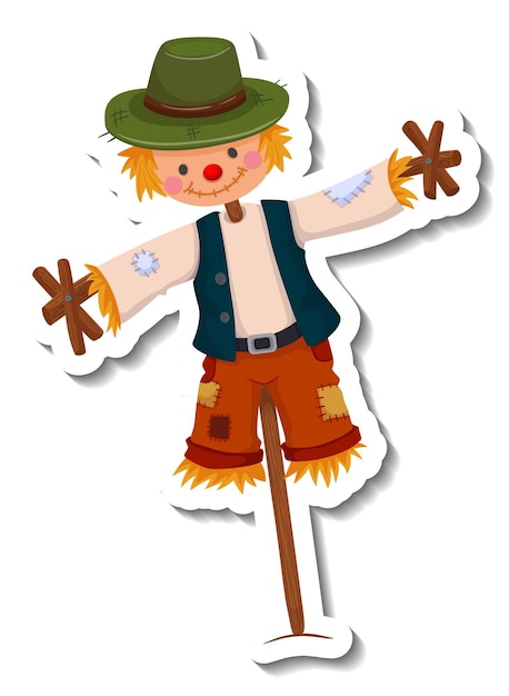 Scarecrow dressed like boy on wooden stick