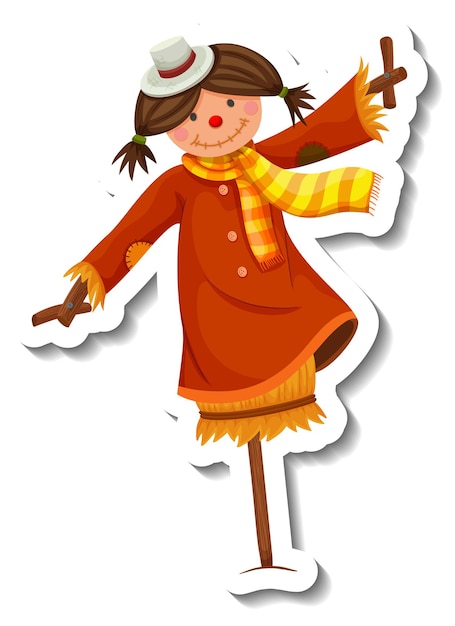 Free vector scarecrow dressed like girl on wooden stick