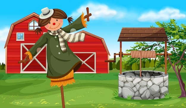 Free vector scarecrow in the farmyard