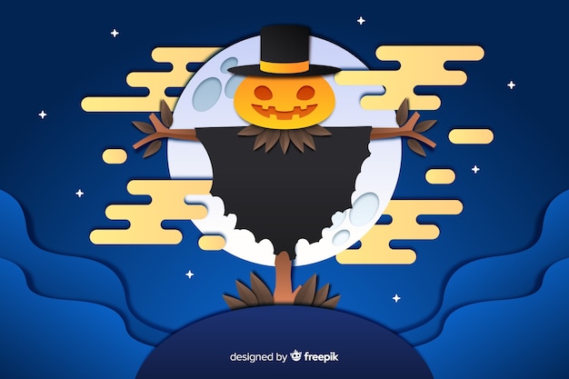 Free vector scarecrow on a full moon halloween background