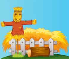 Free vector scarecrow and straw cartoon style