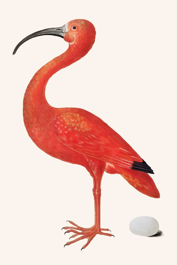 Free Vector scarlet ibis bird with an egg vintage illustration vector