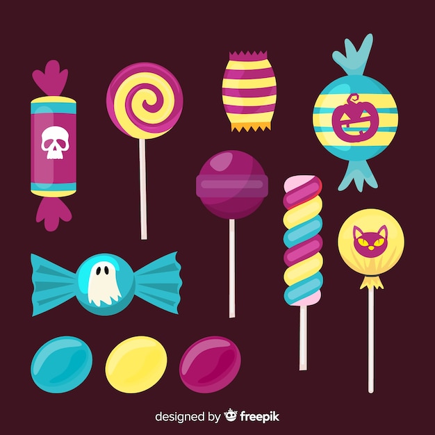 Free vector scary assortment of candies for halloween