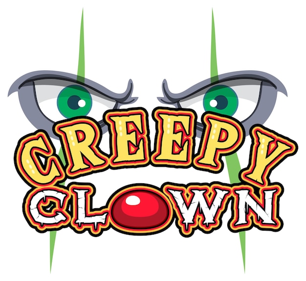 무료 벡터 creepy clown word 로고가 있는 무서운 광대 눈