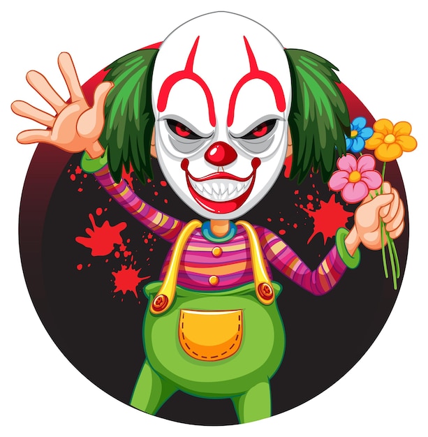 Scary clown holding flowers