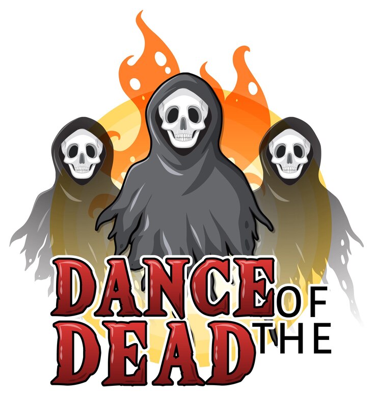 मुफ़्त वेक्टर scary ghost with word dance of the dead for halloween