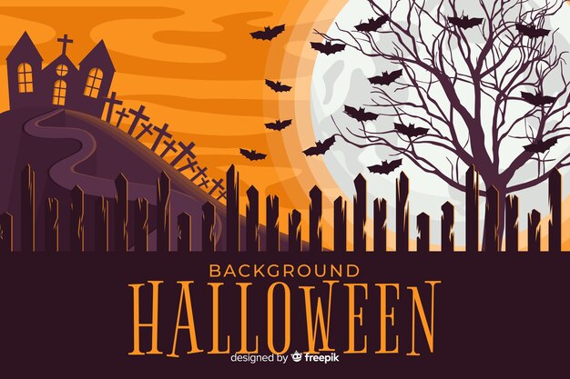 Scary halloween background in flat design
