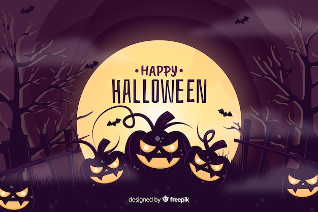 Scary halloween background with pumpkins