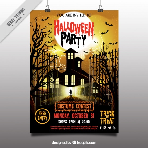 Free vector scary halloween party poster