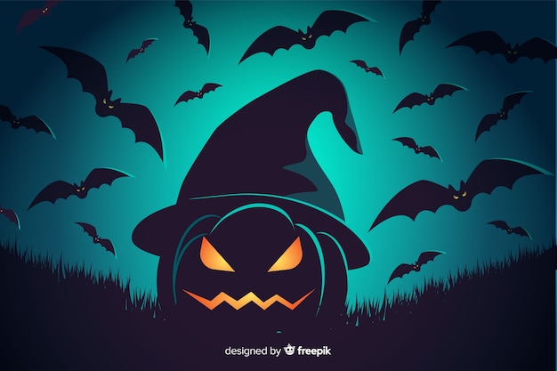 Free vector scary halloween pumpkin and bats bakground