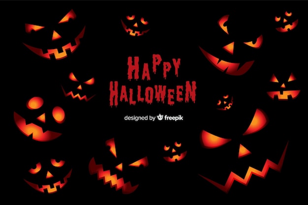 Scary halloween pumpkins background in flat design