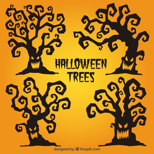 Vettore gratuito alberi spaventosi halloween