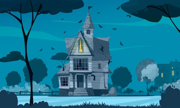 Free vector scary house poster with spooky building at night vector illustration