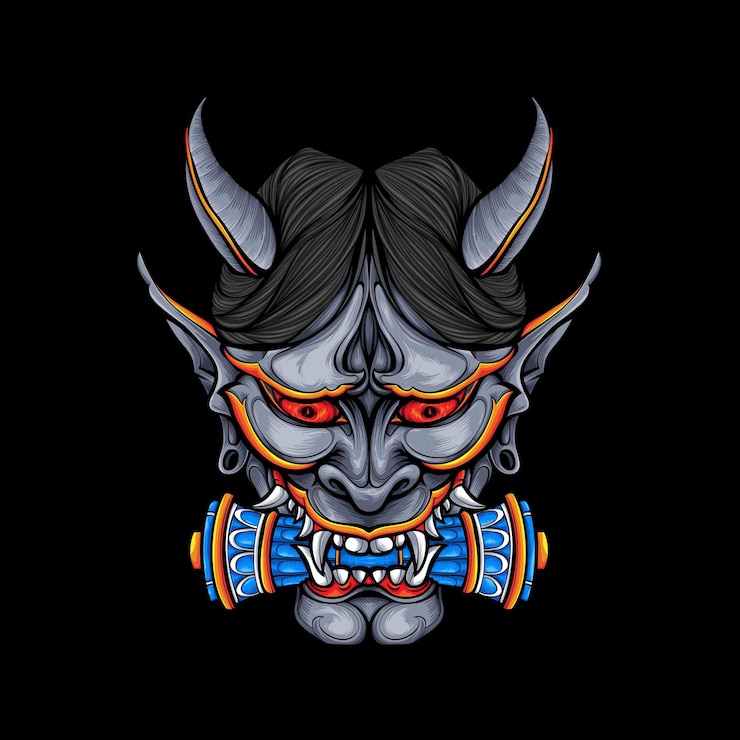 Free Vector scary japanese mask vector illustration