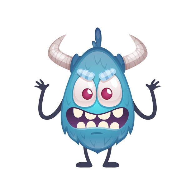 Scary little blue monster cartoon  illustration