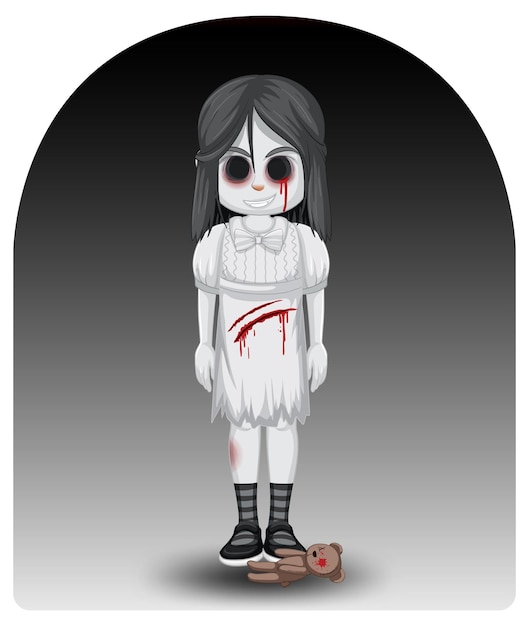 Scary little ghost girl with black eyes