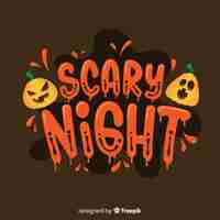 Free vector scary night calligraphy with pumpkins