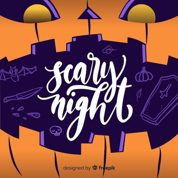 Scary night lettering in a curved pumpkin