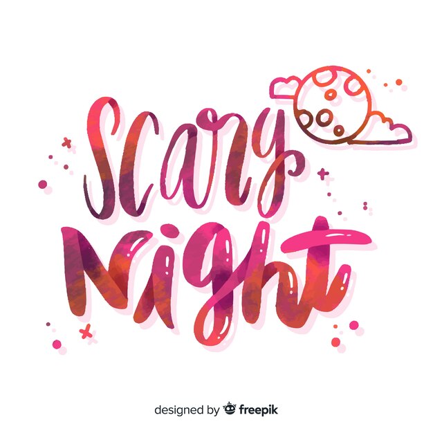 Scary night lettering with full moon and clouds