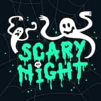 Free vector scary night lettering with ghosts