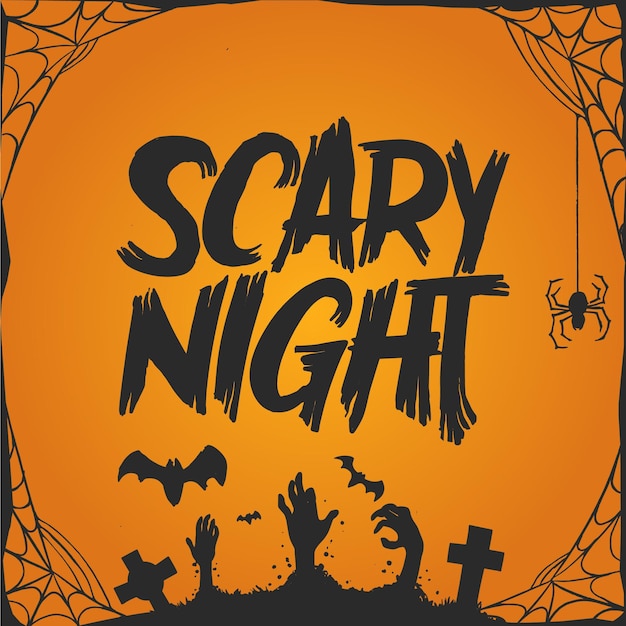 Scary night and spider web halloween lettering