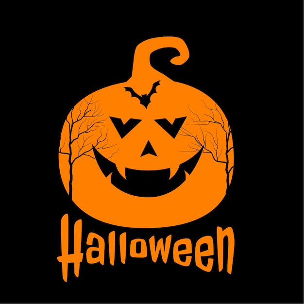 Free vector scary pumpkin and bat on happy halloween background