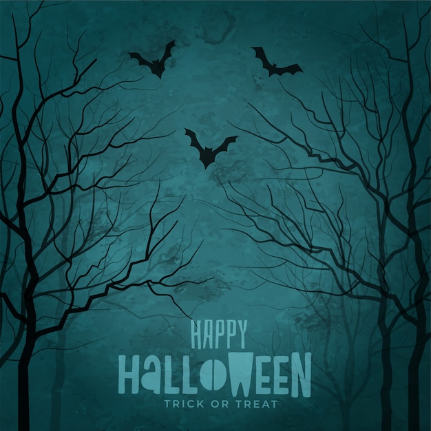 Free vector scary trees with flying bats halloween