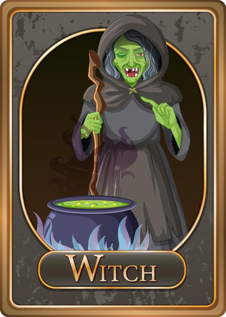 Бесплатное векторное изображение Страшный шаблон игровой карты персонажа ведьмы