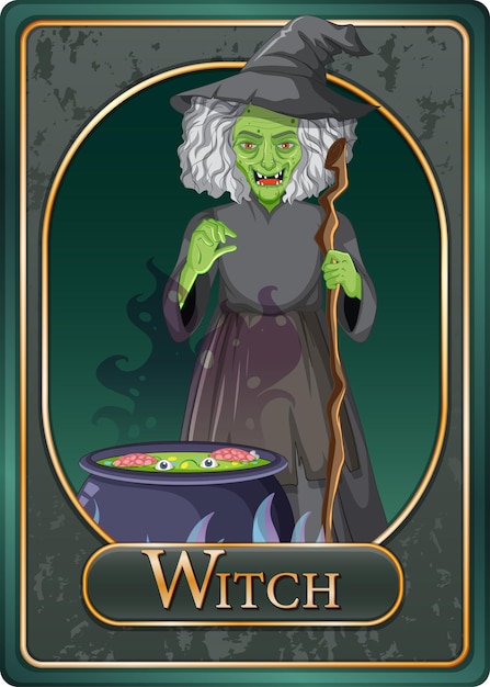 Free vector scary witch character game card template