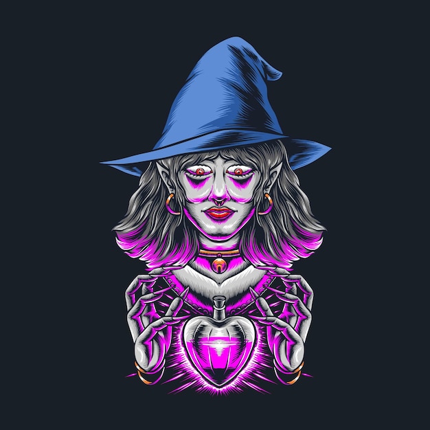 Scary witch with potion illustration