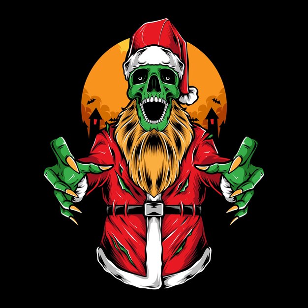 Scary zombie santa vector illustration