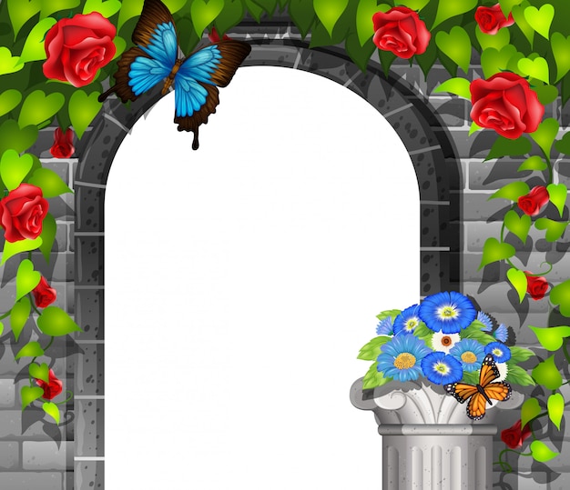 фон сцены с кирпичной стеной и розами