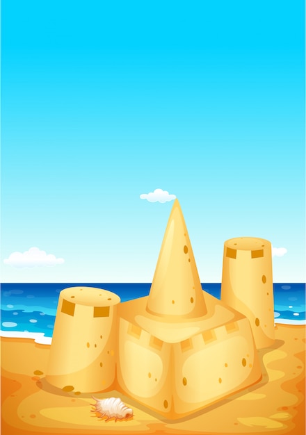 Фон сцены с замком из песка на пляже