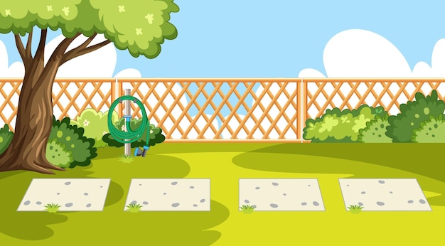 Free vector scene of backyard with a fence