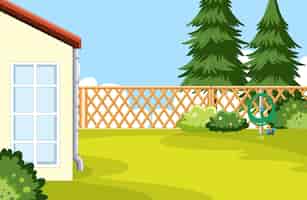 Free vector scene of backyard with a fence