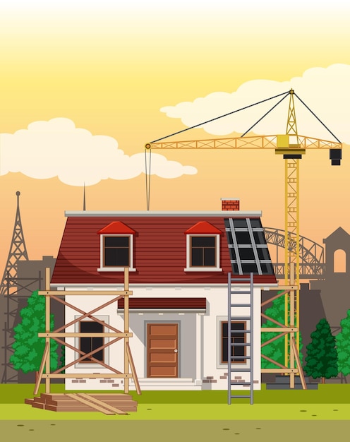 Free vector scene of building construction site