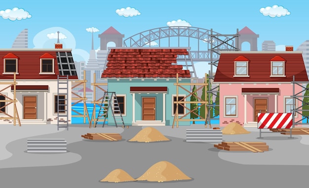 Free vector scene of building construction site