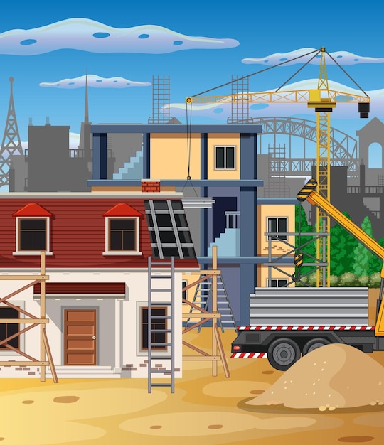 Free vector scene of building construction site