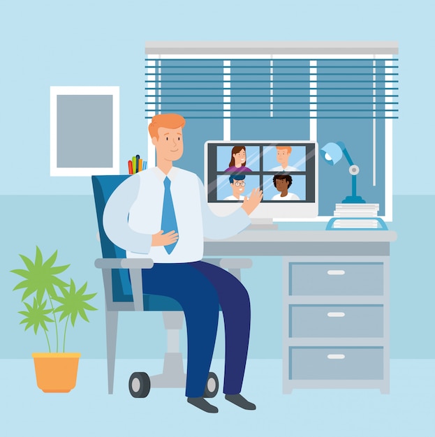 Scene of businessman working at home illustration design