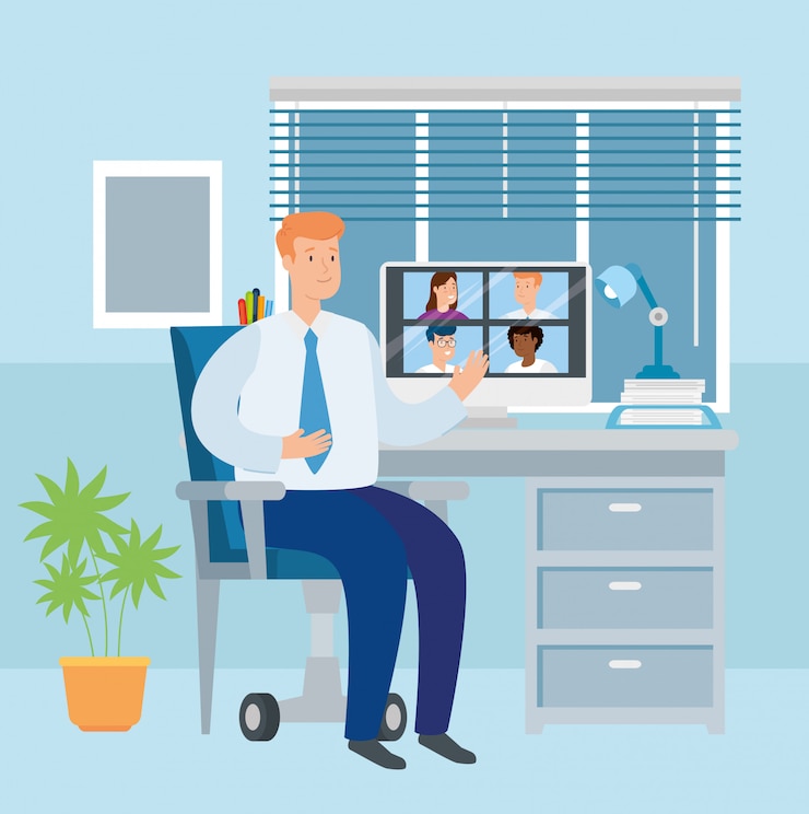 Free Vector scene of businessman working at home illustration design