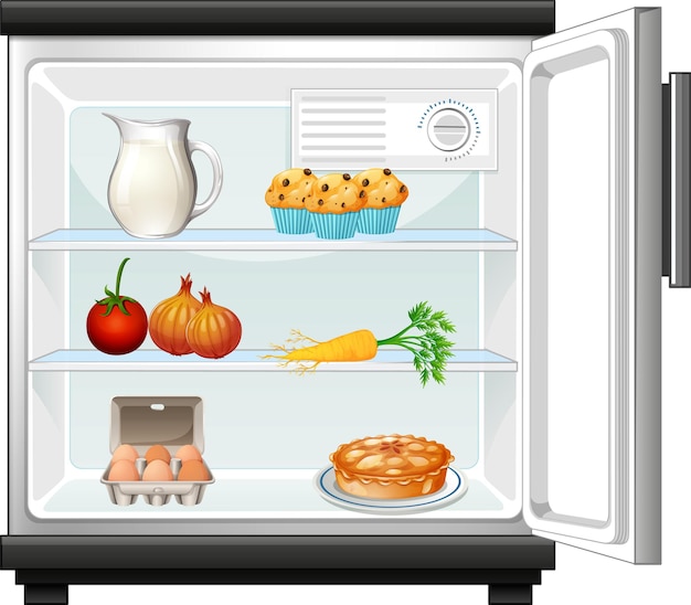 무료 벡터 음식이 있는 냉장고 내부 장면