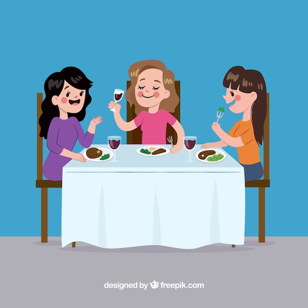 Бесплатное векторное изображение Сцена женщин, которые едят в ресторане
