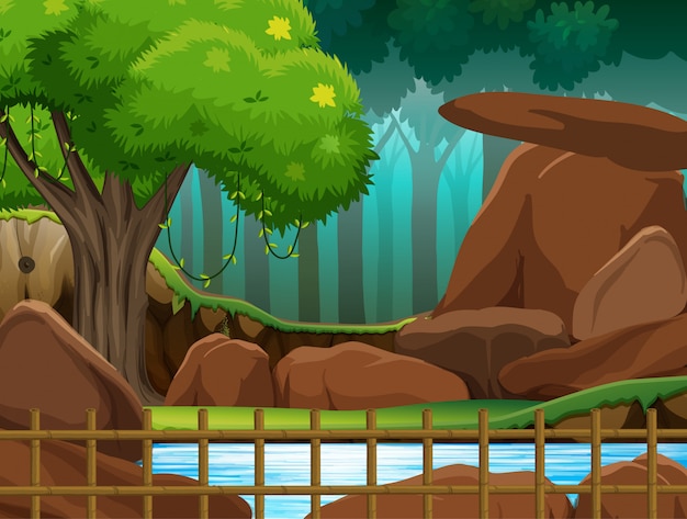 Free vector scene of park with wooden fence