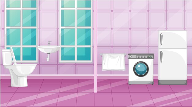 Scene toilet and laundry room with partition