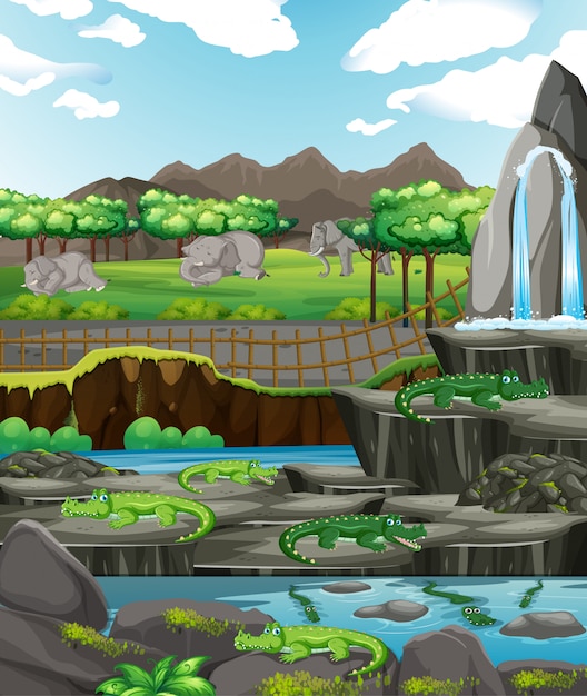 Free vector scene with animals at the zoo