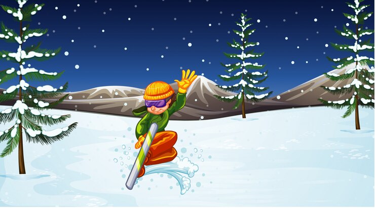 मुफ़्त वेक्टर scene with athlete snowboarding in the field