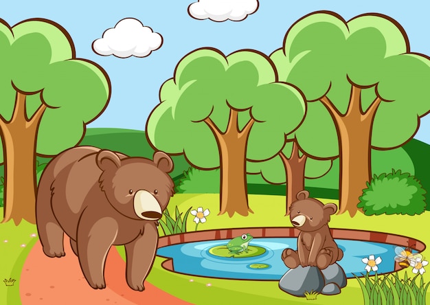 Free vector scene with bears in forest