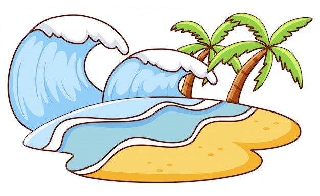 Free vector scene with big waves on the island